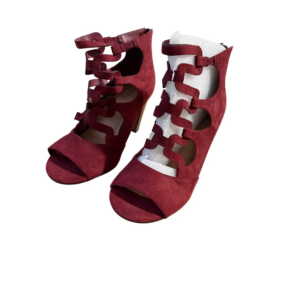 Wine Suede‎ Strappy Block Heel Booties